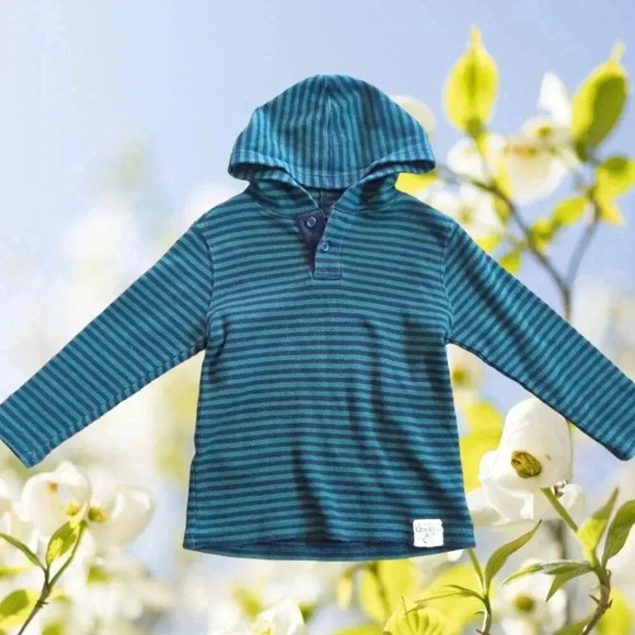 OshKosh B'gosh Other - Osh Kosh B'Gosh Cotton Green Navy Striped Hooded Sweater Boys 5T